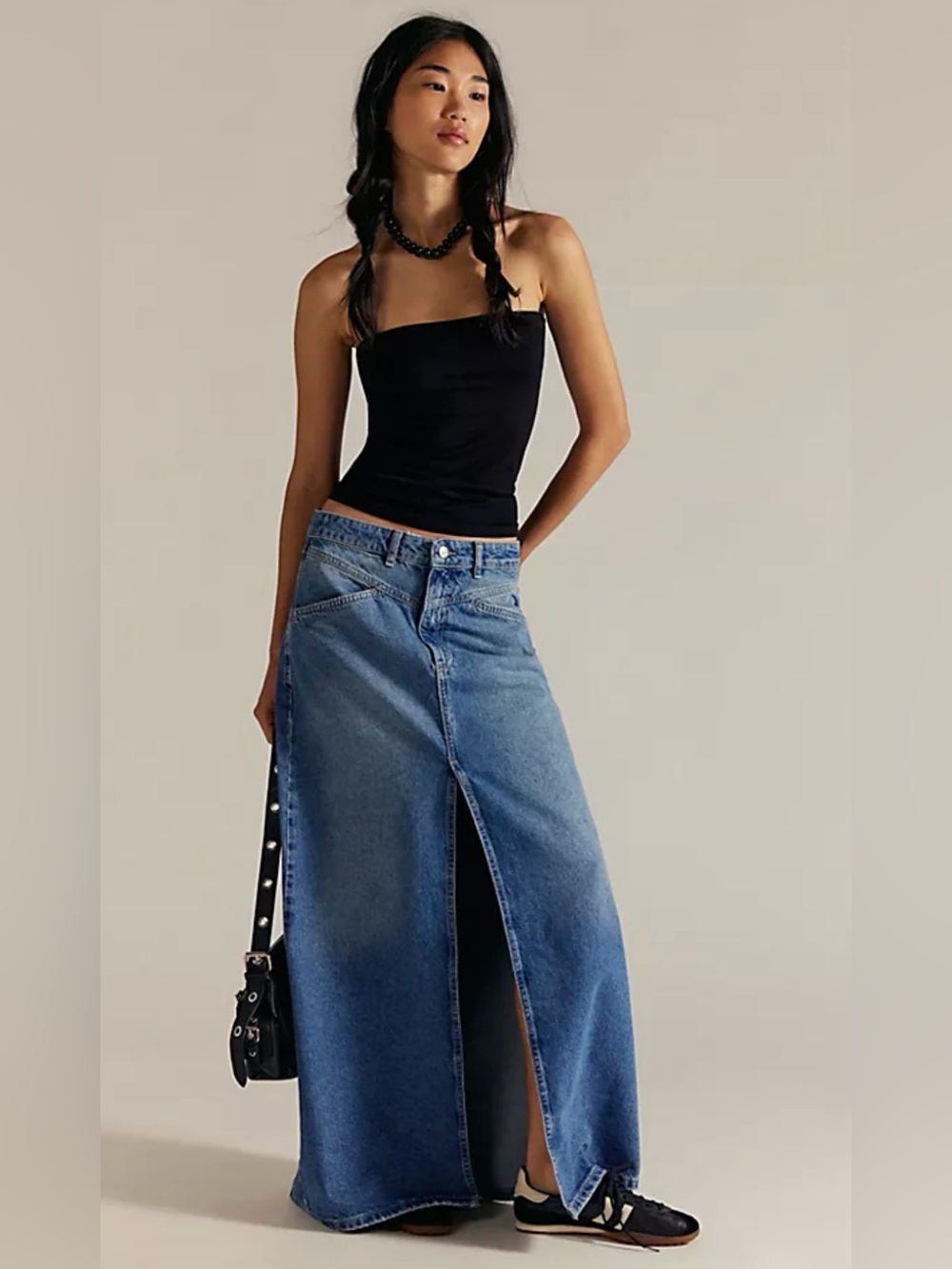 New‼️ Free People 🔥 We The Free Come As You Are Denim Maxi Skirt NWOT - Picture 2 of 11